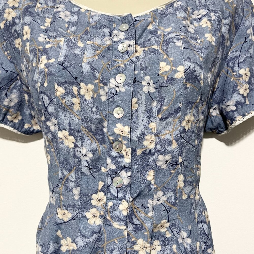 Womens Vintage Cottagecore Floral Maxi Dress 12 Prairie Pastoral Tie Back Modest - Picture 4 of 9